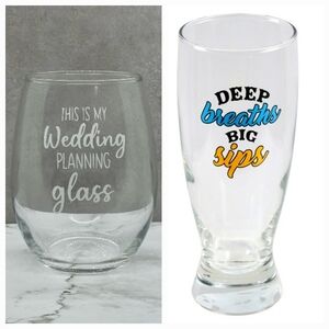 🤍💍 Brand New Wedding Planning Set Of 2 Drinking Glasses Wine & Beer